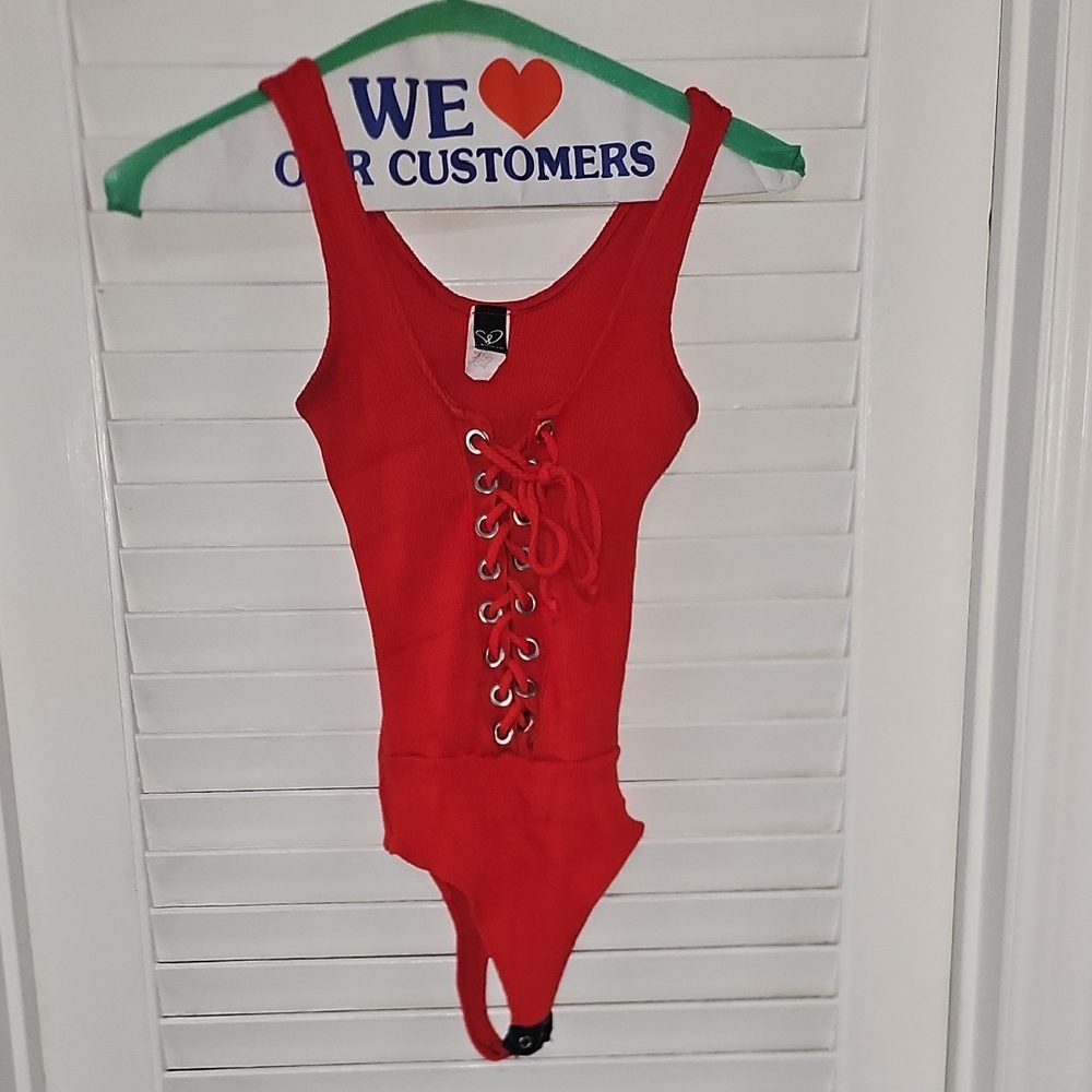 Red Lace Up Bodysuit